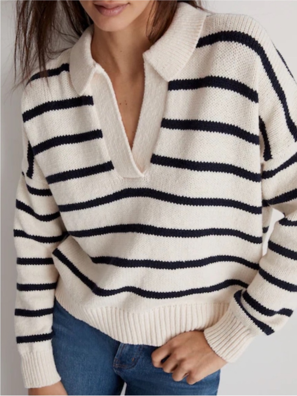 Striped Collared V-Neck Sweater